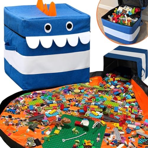 Органайзер для хранения игрушек и игровой коврик XXL — сумка/коробка для хранения для детей, мальчиков, девочек, детской комнаты, игровой комнаты — корзина для строительных кубиков/блоков — складная тканевая корзина для кубиков, 15 x 15 x 15 дюймов STARSIKO