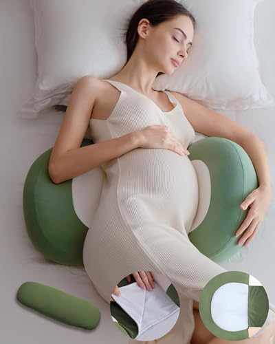 Подушки для беременных pobopobo для сна, подушка для беременных с тихой волшебной лентой, подушка для беременных с очаровательной фасолью и силиконовой подушечкой для живота, дышащая и шелковистая на ощупь (бобы мунг) Pobopobo