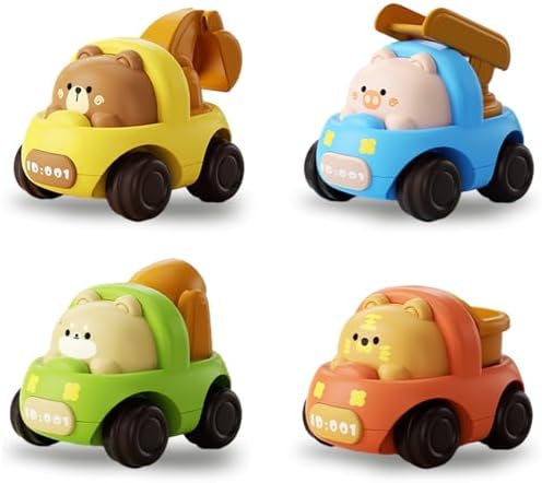 Baby Car Toys, 4 PCS Push and Go Friction Inertial Toy Cars for Toddlers 1-3 Years Old, Truck Engineering Car Toys for Birthday Party Gifts (001-4PCS) CYTJ