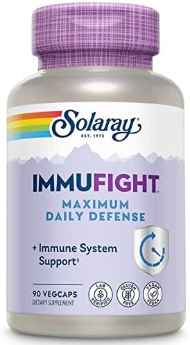 SOLARAY Immufight Maximum Daily Defense, All Day Immune Support, Vitamin C, Vitamin D, Zinc, Probiotics, Monolaurin, Acerola & More, Vegan & Gluten Free, 60 Day Guarantee, 30 Servings, 90 VegCaps Solaray