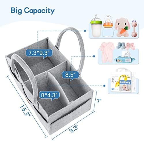 Maliton Diaper Caddy Organizer for Baby - Diaper Holder Organizer for Changing Table, Nursery Storage Bin Basket with Handle, 15" x 9" x 7" Felt Diaper Organizer Suitable for Indoor Outdoor (Khaki) Maliton