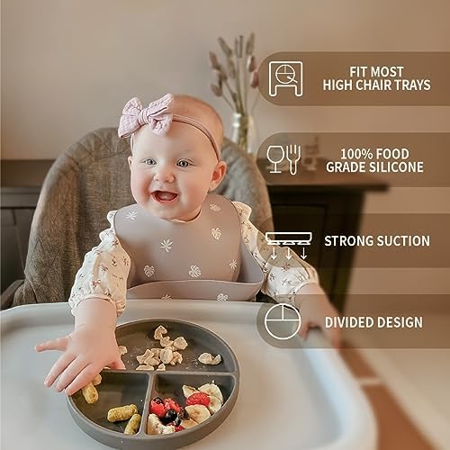 Присоски Moonkie для малышей | Детские тарелки из 100% силикона, не содержащие бисфенола-А | Разделенный дизайн | Можно мыть в микроволновой печи и посудомоечной машине | Тарелки для малышей, 2 шт. Moonkie
