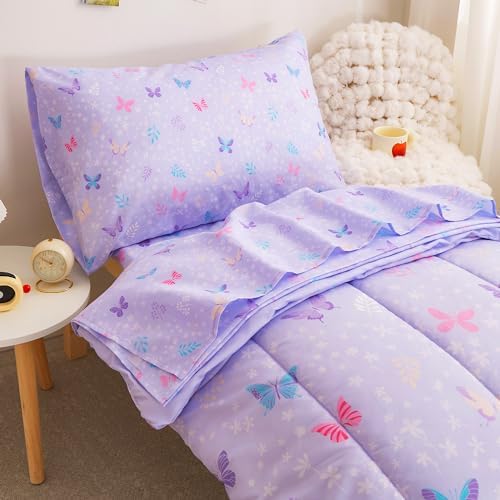 Комплекты одеял для малышей Viviland Butterfly с цветочным рисунком, комплект постельного белья для милых девочек, мягкая фиолетовая кровать из микрофибры для малышей Viviland
