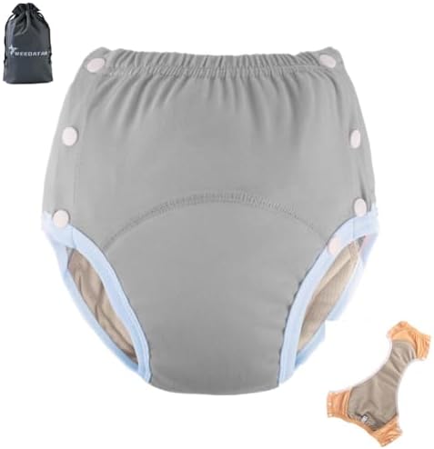 Unisex Reusable Adult Cloth Diaper,Washable Swim Nappies,Adjustable Incontinence Pocket Diaper with Snaps,Underwear for Seniors,Disability,Postpartum Waist:22.0-35.4in(Grey,M) WEEOATAR