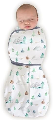 SwaddleDesigns 6-Way Omni Swaddle Sack for Newborn with Wrap & Arms Up Sleeves & Mitten Cuffs, Easy Swaddle Transition, Better Sleep for Baby, Watercolor Mountains & Trees, Small, 0-3 Months SwaddleDesigns