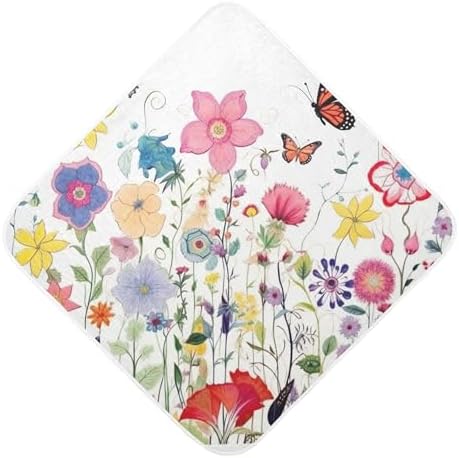 Детское полотенце Qilmy с яркими цветами и бабочками. Ультрамягкие полотенца с капюшоном для маленьких мальчиков и девочек, ультравпитывающие банные полотенца. Подарок для душа новорожденного, 30 x 30 дюймов. Qilmy