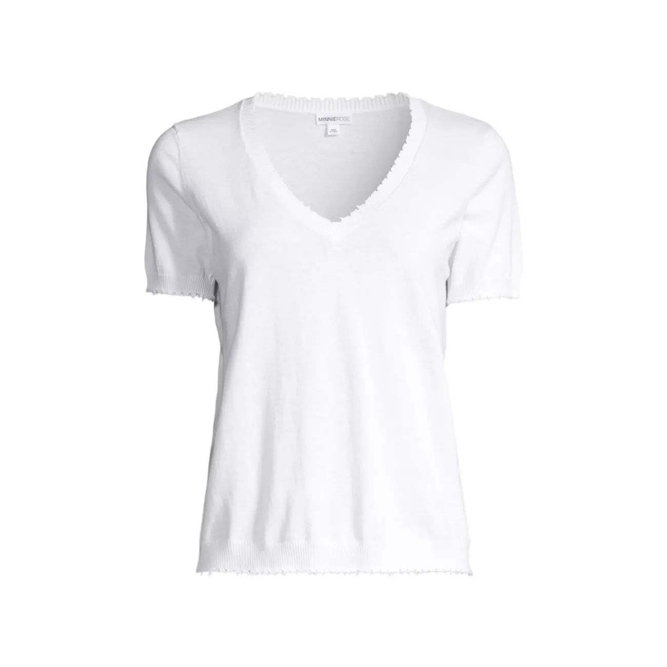 Cotton-Cashmere Frayed V-Neck T-Shirt Minnie Rose