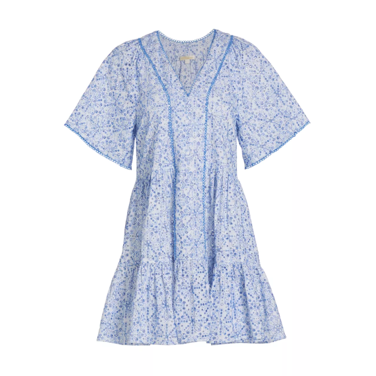 Многоярусное мини-платье Broderie Anglaise с короткими рукавами Shoshanna