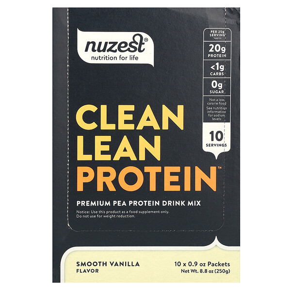 Clean Lean Protein, гладкая ваниль, 10 пакетов по 0,9 унции (25 г) каждый Nuzest