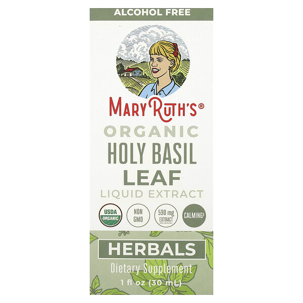 Органический жидкий экстракт листьев базилика, без спирта, 590 мг, 1 жидкая унция (30 мл) MaryRuth's