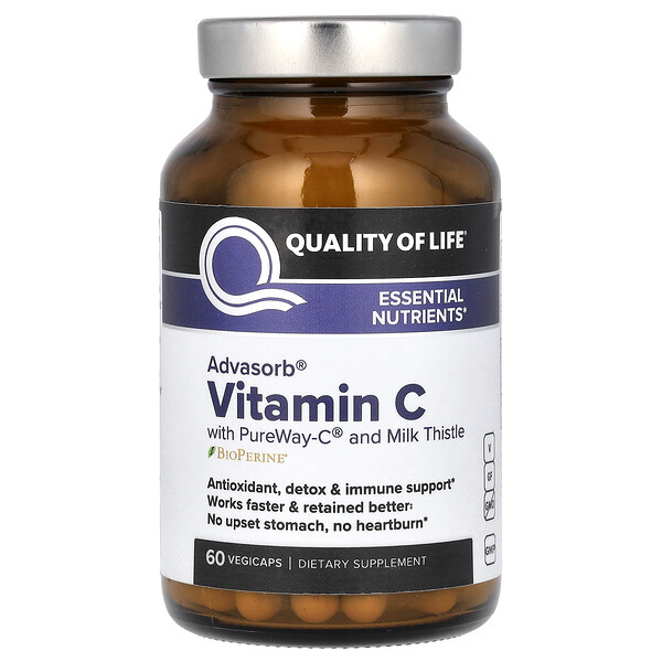 Advasorb, Витамин С, 60 растительных капсул Quality of Life Labs