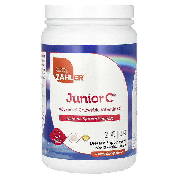 Junior C, Улучшенный жевательный витамин С, натуральный апельсин, 250 мг, 500 жевательных таблеток Zahler