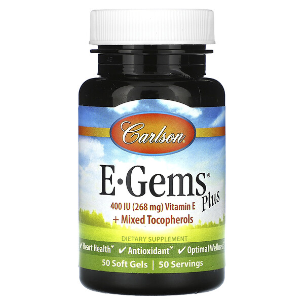 E-Gems Plus, 400 МЕ (268 мг), 50 мягких таблеток Carlson