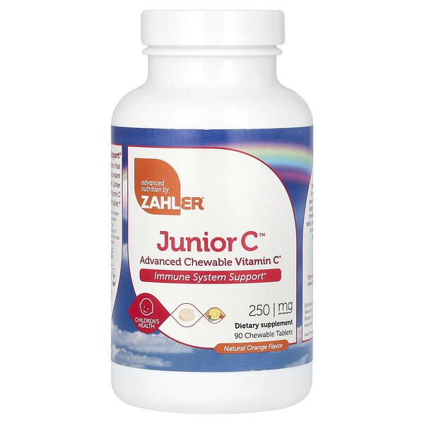Junior C, Улучшенный жевательный витамин С, натуральный апельсин, 250 мг, 90 жевательных таблеток Zahler