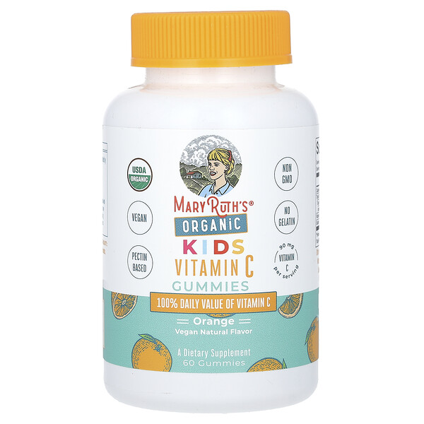 Органические детские жевательные конфеты с витамином С, апельсин, 90 мг, 60 жевательных конфет (45 мг на жевательную конфету) MaryRuth's