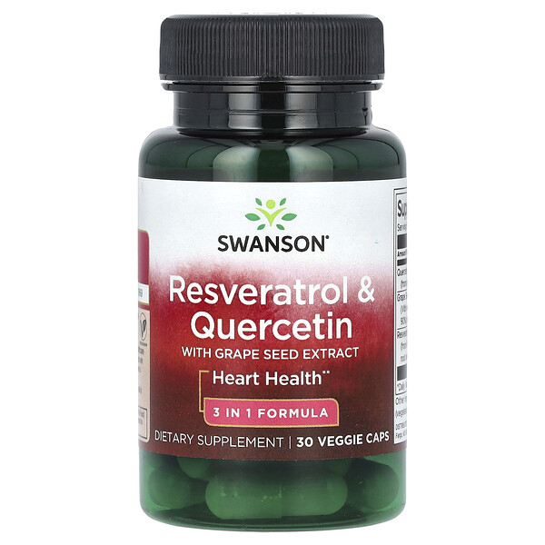 Ресвератрол и кверцетин с экстрактом виноградных косточек, 30 растительных капсул Swanson