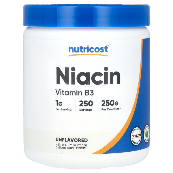 Ниацин, без ароматизаторов, 8,9 унции (250 г) Nutricost