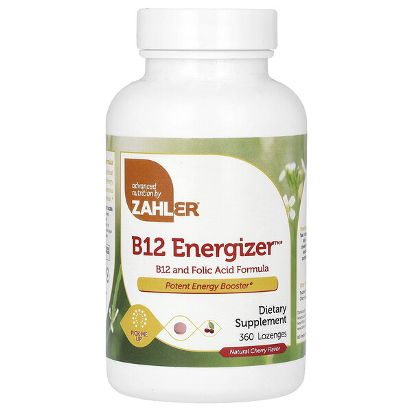 B12 Energizer, формула B12 и фолиевой кислоты, натуральная вишня, 360 пастилок Zahler