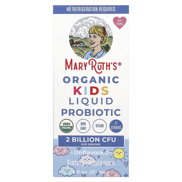 Органический детский жидкий пробиотик, от 4 лет, без вкуса, 2 миллиарда КОЕ, 1 жидкая унция (30 мл) MaryRuth's
