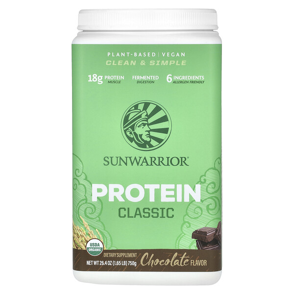 Classic Protein, шоколад, 1,65 фунта (750 г) Sunwarrior