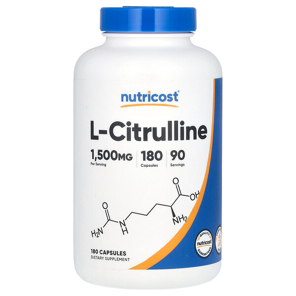 L-цитруллин, 1500 мг, 180 капсул (750 мг на капсулу) Nutricost