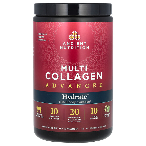 Multi Collagen Advanced, Гидрат, лимон и лайм, 17 унций (483 г) Ancient Nutrition