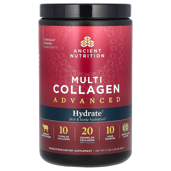 Multi Collagen Advanced, Hydrate, Lemon Lime, 17 oz (Унции) (483 g) Ancient Nutrition