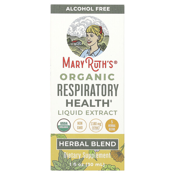 Organic Respiratory Health Liquid Extract (Жидкий экстракт), Alcohol Free, 1,180 mg, 1 fl oz (Жидкие унции) (30 ml) MaryRuth's