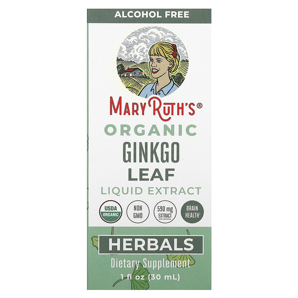 Органический жидкий экстракт листьев гинкго, без спирта, 590 мг, 1 жидкая унция (30 мл) MaryRuth's