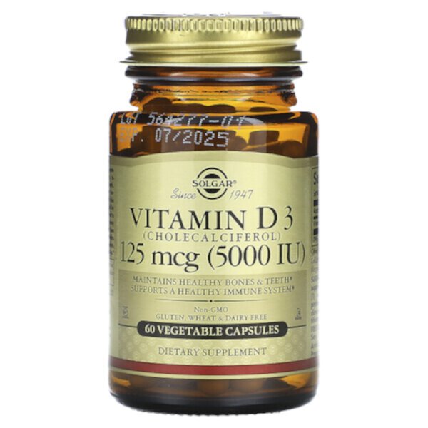 Витамин D3 (Холекальциферол) - 125 мкг (5000 МЕ) - 60 растительных капсул - Solgar Solgar