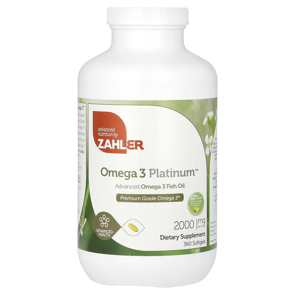 Omega 3 Platinum, Рыбий жир с улучшенными омега-3, 2000 мг, 360 мягких таблеток (1000 мг на мягкую таблетку) Zahler