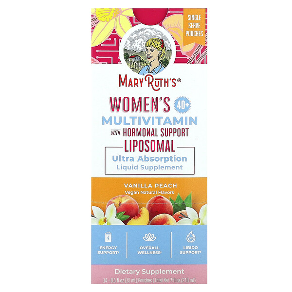 Мультивитаминные липосомальные липосомальные препараты для женщин старше 40 лет, ваниль-персик, 14 пакетиков по 0,5 жидких унций (15 мл) каждый MaryRuth's
