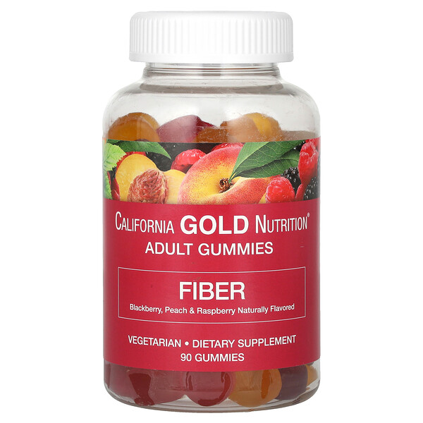 Волокно в жевательных конфетах, Естественные вкусы черники, персика и малины - 90 вегетарианских конфет - California Gold Nutrition California Gold Nutrition