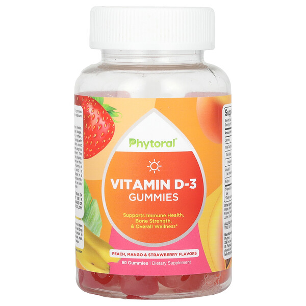 Витамин D-3 в жевательных конфетах, Персик, Манго и Клубника, 60 жевательных конфет - Phytoral Phytoral