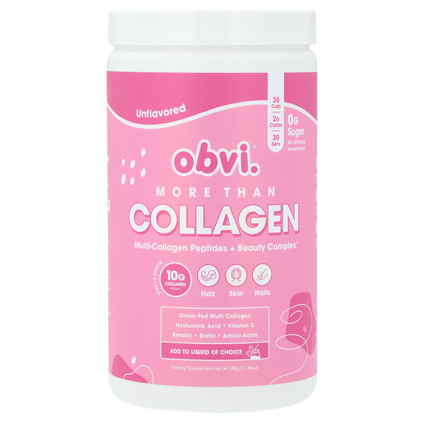 More Than Collagen, Мультиколлагеновые пептиды + косметический комплекс, без вкуса, 11,96 унции (339 г) Obvi