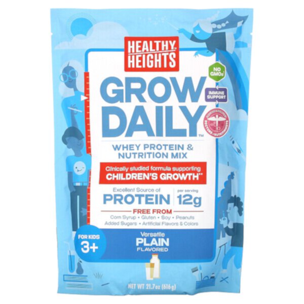 Grow Daily, Смесь сывороточного протеина и питания, для детей от 3 лет, обычная, 21,7 унции (616 г) Healthy Heights