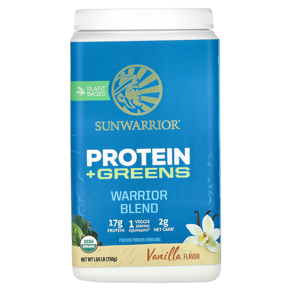 Warrior Blend Protein + Greens, ваниль, 1,65 фунта (750 г) Sunwarrior