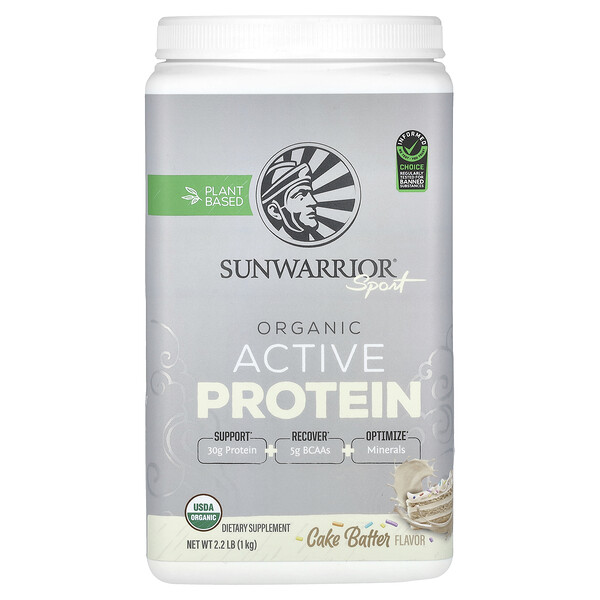Sport, Органический активный протеин, тесто для торта, 2,2 фунта (1 кг) Sunwarrior