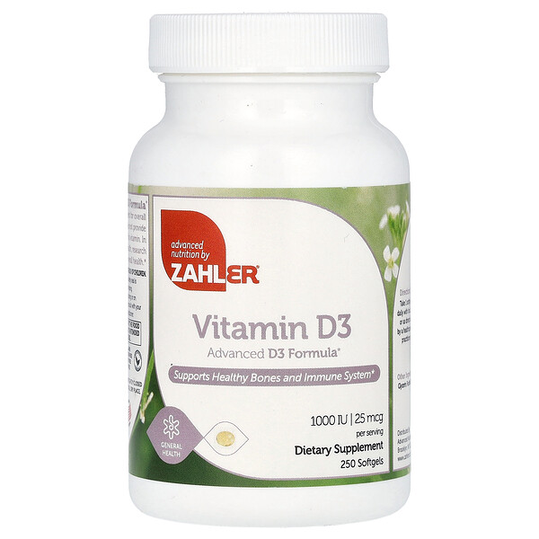 Витамин D3, 25 мкг (1000 МЕ), 250 мягких таблеток Zahler