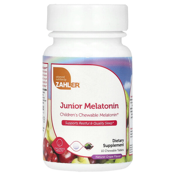Junior Melatonin, Натуральный виноград, 10 жевательных таблеток Zahler