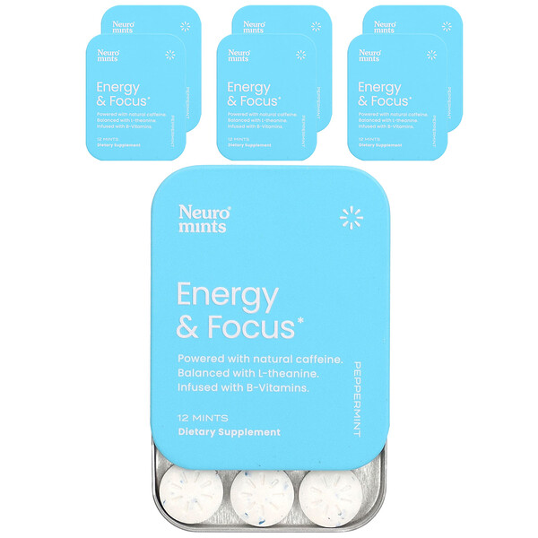 NeuroMints, Energy & Focus, мята перечная, 6 упаковок, по 12 штук в каждой NeuroGum