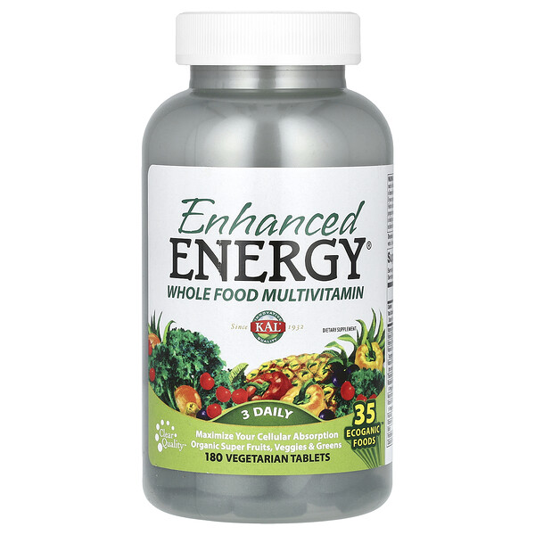 Усиленная Энергия, Мультивитамины на основе цельных продуктов - 180 вегетарианских таблеток - KAL KAL