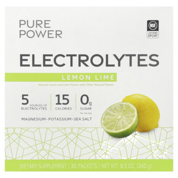 Pure Power, Электролиты, лимон и лайм, 30 пакетов, 8,5 унций (240 г) Dr. Mercola