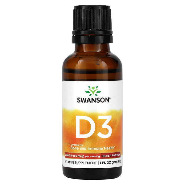 Витамин D3, Высокая потенция - 2000МЕ (50 мкг) - 29.6 мл - Swanson Swanson