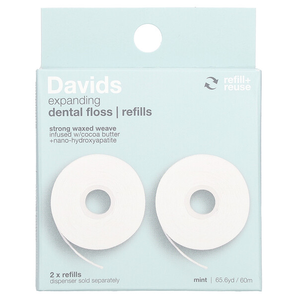 Расширяющаяся зубная нить, сменные стержни, мята, 2 шт. Davids Natural Toothpaste