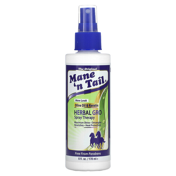 Herbal Gro Spray Therapy, оливковое масло и кератин, 6 жидких унций (178 мл) Mane 'n Tail