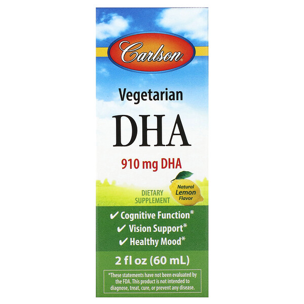 Вегетарианский DHA, Натуральный лимон - 910 мг - 60 мл - Carlson Carlson