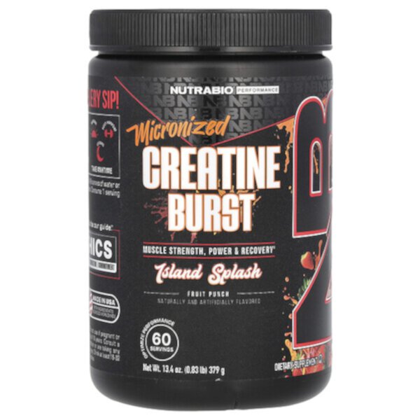 Performance, Micronized Creatine Burst, Island Splash Fruit Punch, 0.83 lb (Фунты) (379 g) NutraBio