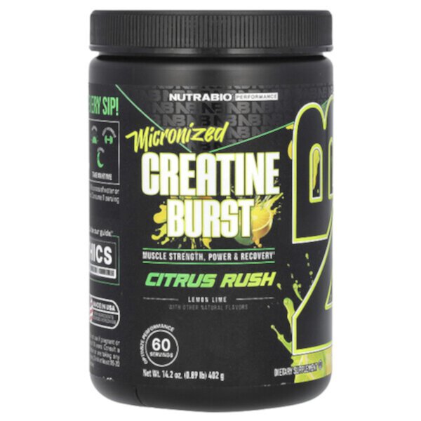 Performance, Micronized Creatine Burst, Citrus Rush Lemon Lime, 0.89 lb (Фунты) (402 g) NutraBio