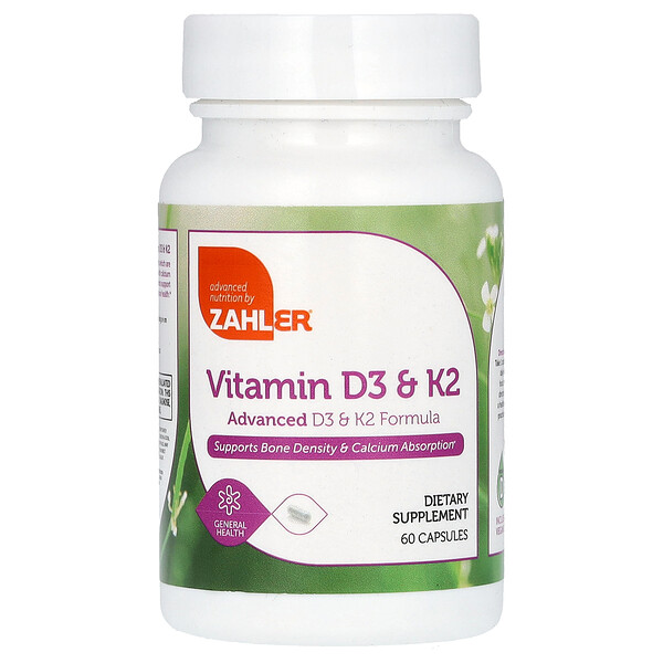 Витамины D3 и K2, 60 капсул Zahler
